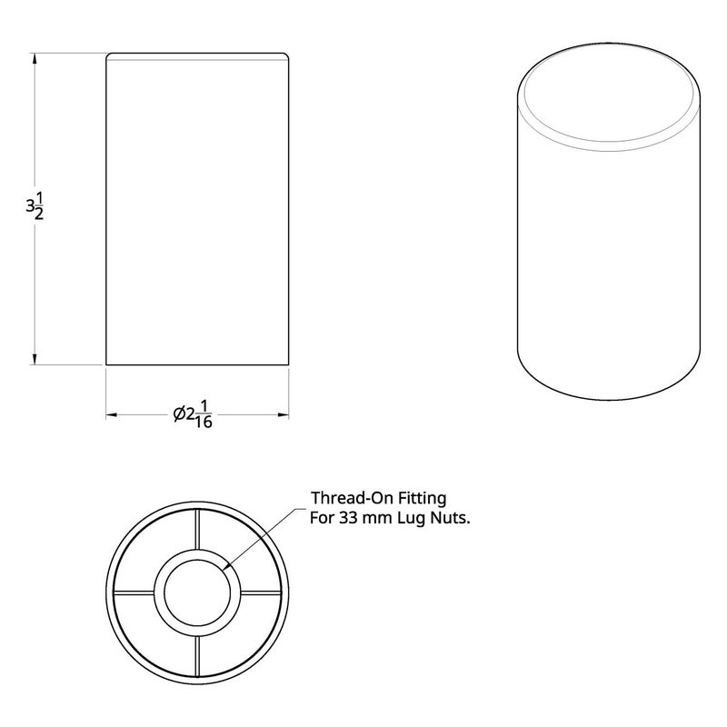 United Pacific 10013 33mm x 3-1/2" Chrome Plastic Cylinder Nut Covers - Thread-On (Color Box of 10) - Image 3